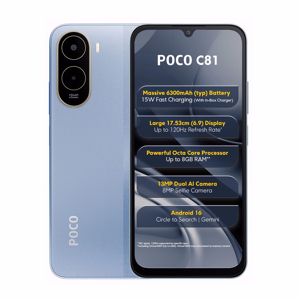 گوشی موبایل پوکو مدل Poco C81 4G ظرفیت 64 گیگابایت رم 4 گیگابایت آبی پلازا دیجیتال